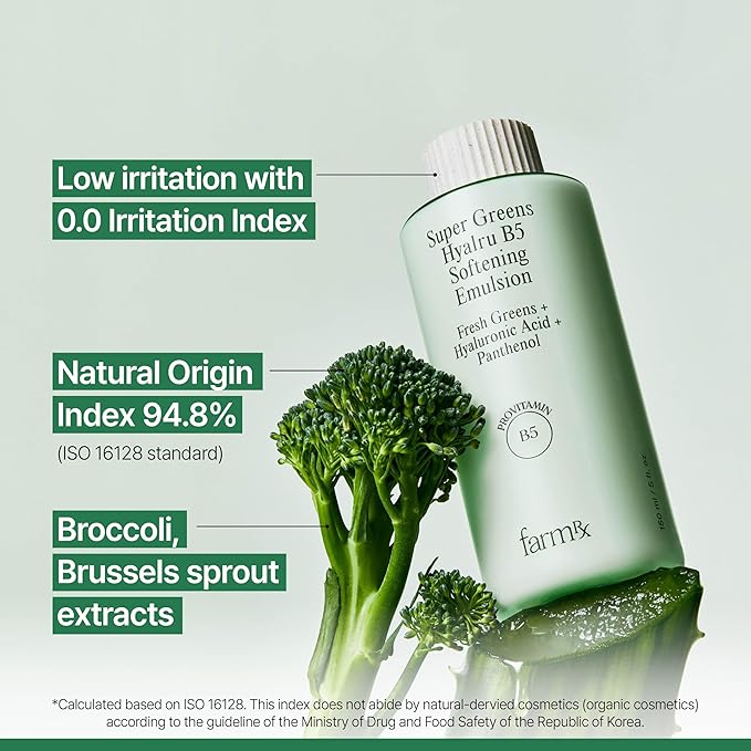 Farm Rx Super Greens Hyalru B5 Softening Emulsion (5fl oz) - Lightweight, Hydrating, Balancing, Soothing Moisturizer. Korean Skin Care. Hyaluronic Acid, Panthenol, Vegan.