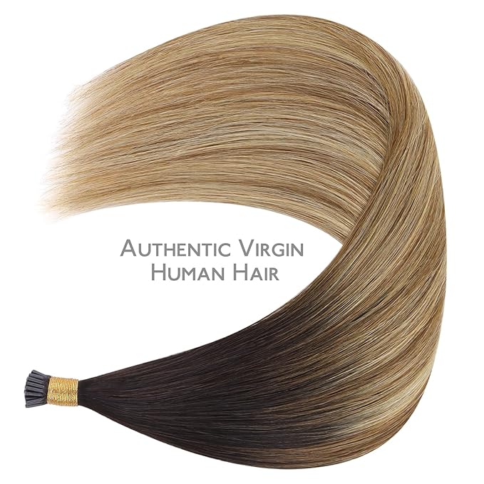 WENNALIFE I Tip Hair Extensions Human Hair, 50g 50s 24 Inch Dark Brown to Chestnut Brown and Dirty Blonde Highlighted Remy Itip Human Hair Extensions Invisible Itips Straight I Tips Fusion Extensions