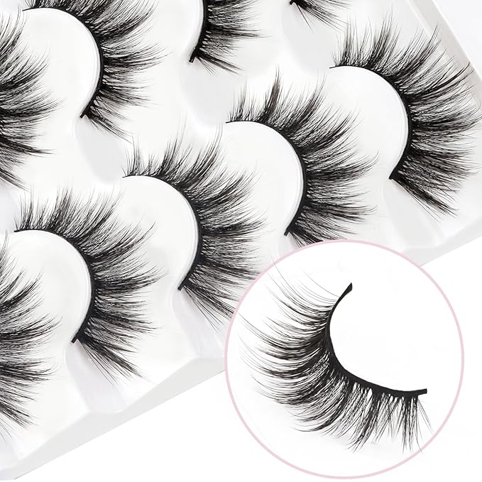 Veleasha Cat Eye Lashes Wispy Faux Mink Lashes 100% Handmade Natural Look Fake Eyelashes Lightweight False Eyelashes 5 Pairs Pack (54)