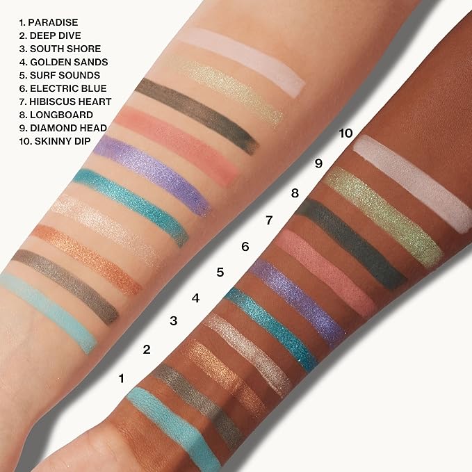 Pacifica Eyeshadow Palette – Waikiki Mineral Eyeshadow, Blendable Shimmer & Matte Shades w/Velvet Matte, Shimmer & Metallic, Cocoa Butter Infused, Talc-Free, Vegan & Cruelty-Free, 0.24 oz 10 Shades