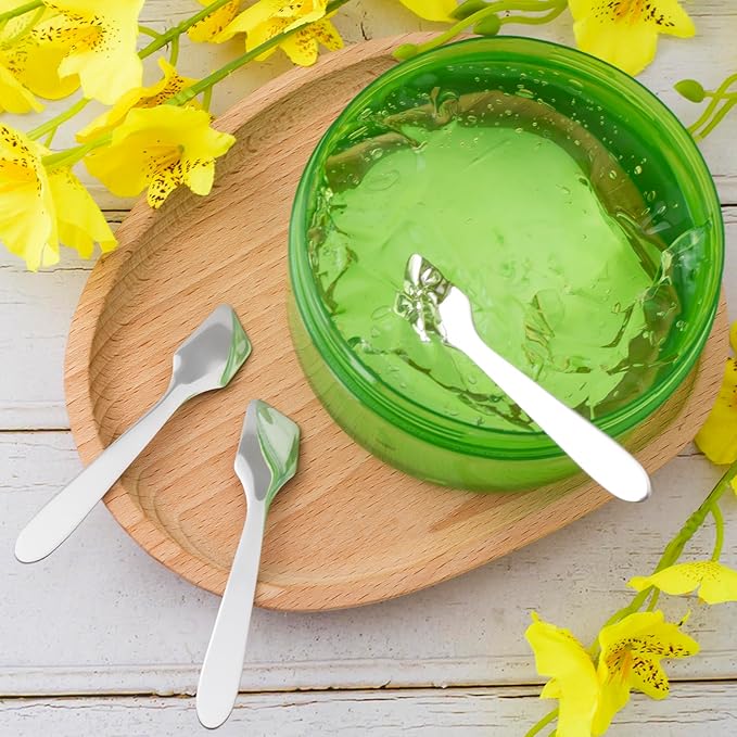 3pcs Mini Metal Makeup Spatula, Reusable Cosmetic Cream Spatulas Spoon, Skincare Scoop Applicator Facial Massage Beauty Tools for Mixing and Sampling Face Eye Cream- Silver