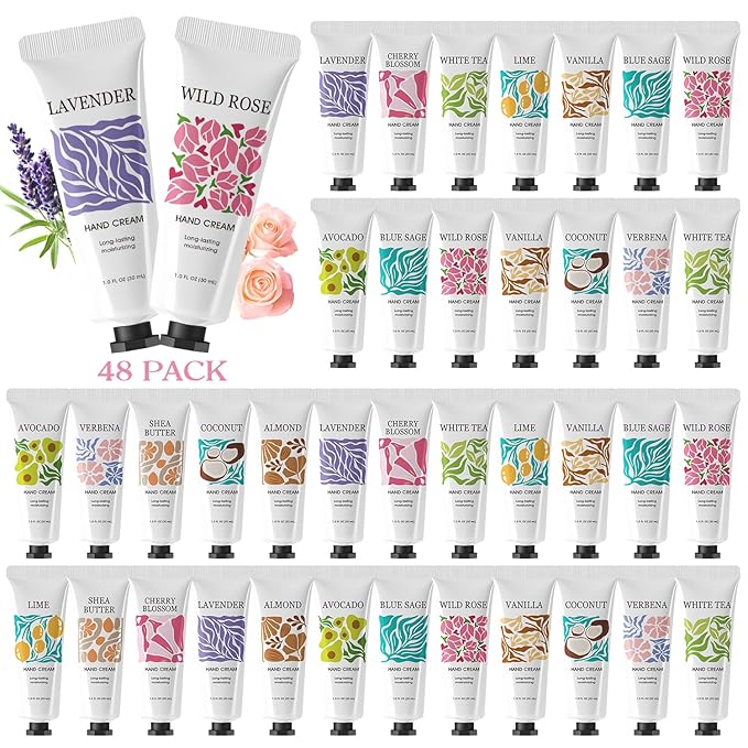 BODY & EARTH # LOVE 48 Pack Hand Cream for Women Gifts Moisturizing Hand Lotion Cream For Dry Hands Bulk Mini Hand Lotion Gift Sets For Mother's Day Valentine's Day Christmas