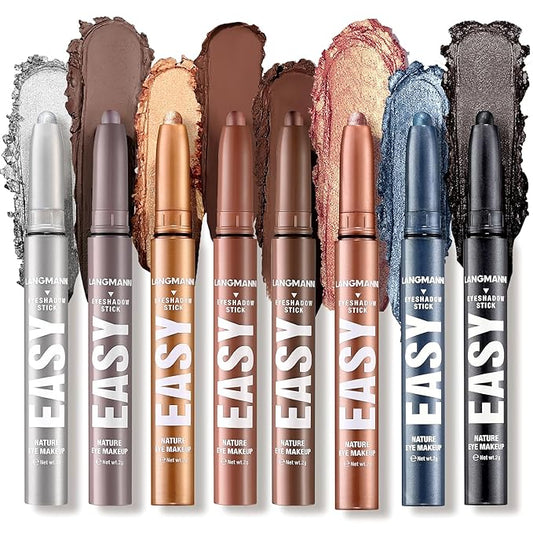 LANGMANNI Eyeshadow Stick,8 PCS Waterproof Multi-Color Eyeshadow Pen Set,Creamy Long-Lasting Eye Makeup Kit,Natural & Shimmer Shades Contour Stick,Perfect Gifts For Women (#F-8 Colors)