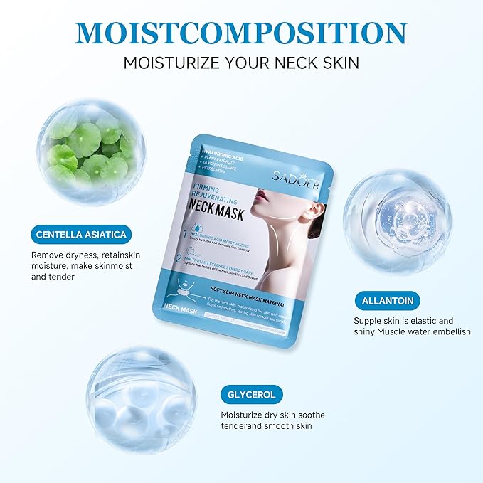 SADOER AH-8 Neck Cream and Mask Set 12 Pack Neck Mask & Firming Cream, Contains Hexapeptide, Tightening Lotions, Wrinkle Reducing Care Kit - Includes Travel Pouch, Perfect for Halloween Gifts