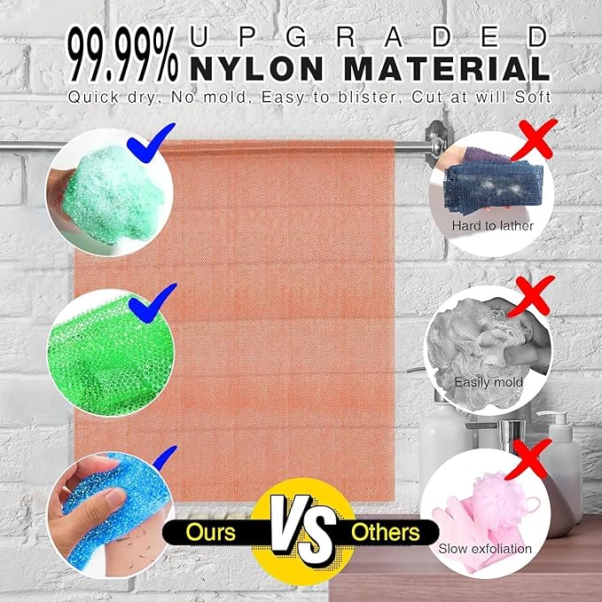 UJFQBH 3 Piece Bright Style African exfoliating net Exfoliating Shower Set Long Bath Sponges for Smooth, Refreshed Skin, The Exterior Gleams - Ideal for Daily Use (Bright Pink, Blue, Green)