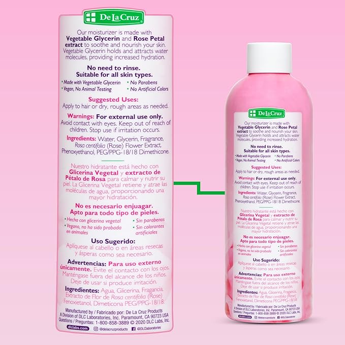 De La Cruz Rose Water and Glycerin for Face - Rosewater Facial Toner and Moisturizer for Skin and Hair 8 fl oz. (236 mL) - 1 Bottle