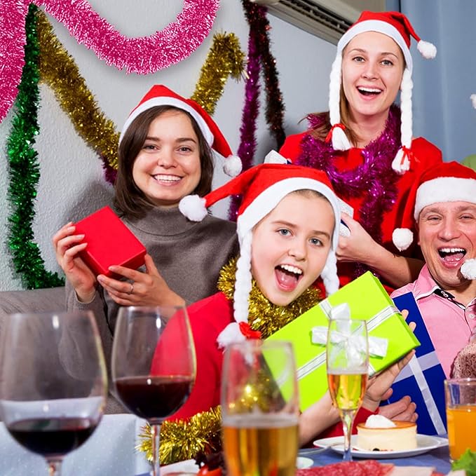 25 Feet Christmas Foil Fringe Banner Metallic Tassle Garland Metallic Backdrop Parade Floats Shiny Hanging Ceiling, Valentine's, Wedding, New Year Party Decorations(4" x 25', Pink)