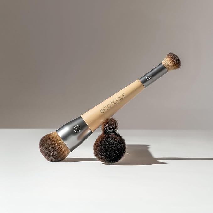 EcoTools Blend + Conceal Dual-Ended Makeup Brush, Foundation & Concealer Brush For Liquid & Cream Formulas, Face Makeup Brush, Synthetic Bristles, Vegan & Cruelty-Free, Travel & Eco-Friendly, 1 Count