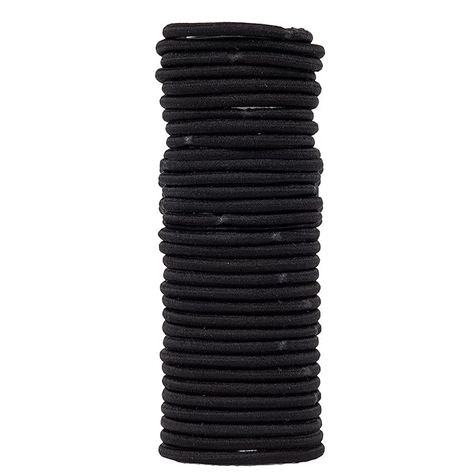 Amazon Basics Pony Tail Hair Ties - Black 4 MM Elastics for All Types, 32 Count