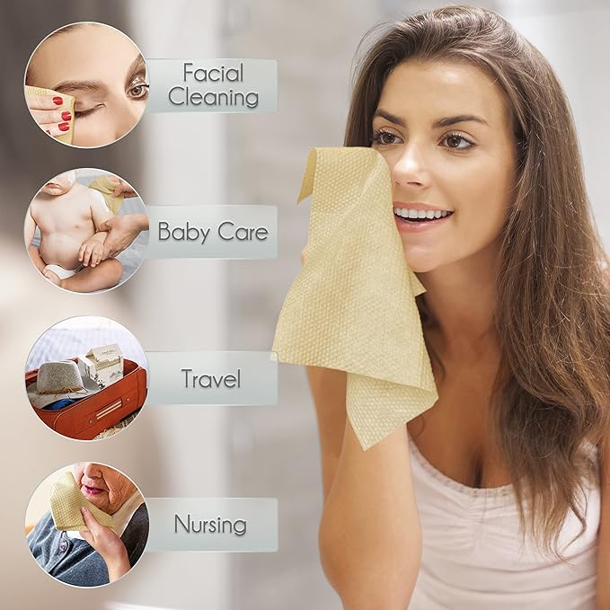 Bamboo Rayon Disposable Face Towel Biodegradable Large Dry Face Wipes 240 Count / 4 Boxes Extra Thick Soft Clean Facial Towels for Sensitive Skin, Makeup Removing, Facial Cleansing, Nursing