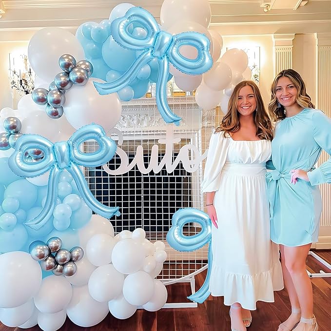 4 Pcs Blue Bow Balloons Bow Birthday Party Decorations for Girl Women Bow Decor Blue Birthday Decorations Giant Light Blue Balloons for Baby Shower Bridal Bachelorette Party Supplies