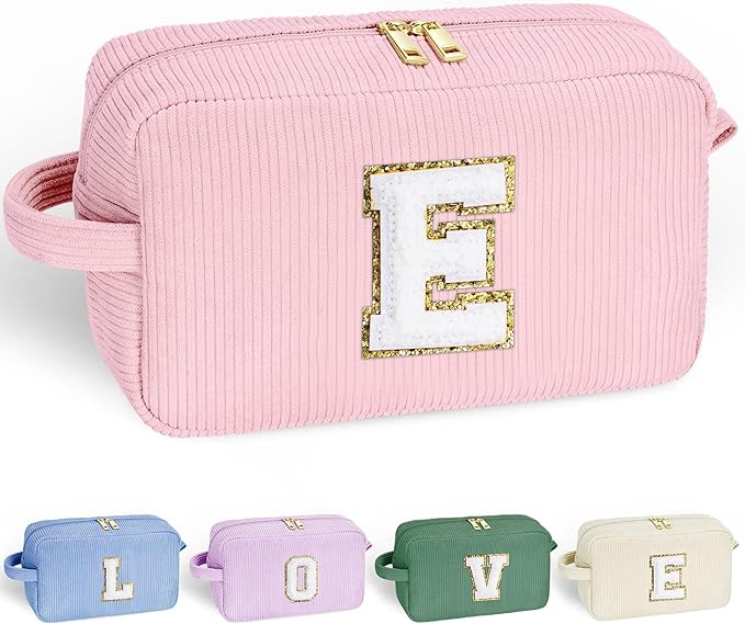 YOOLIFE Cosmetic Bag Teen Girl Stuff - Cute Gifts Letter Makeup Travel Bag Make Up Bag Makeup Brush Bag Toiletry Bag Girls Birthday Gifts for Daughter Sister Wife Mother Her Womens Gifts Letter E