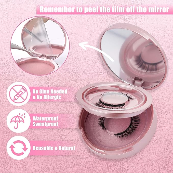 2 Pairs Magnetic Eyelashes with Applicator Waterproof Magnetic lashes Natural Look Reusable Eyelashes Easy to Wear and Remove No glue needed (R3+A05)