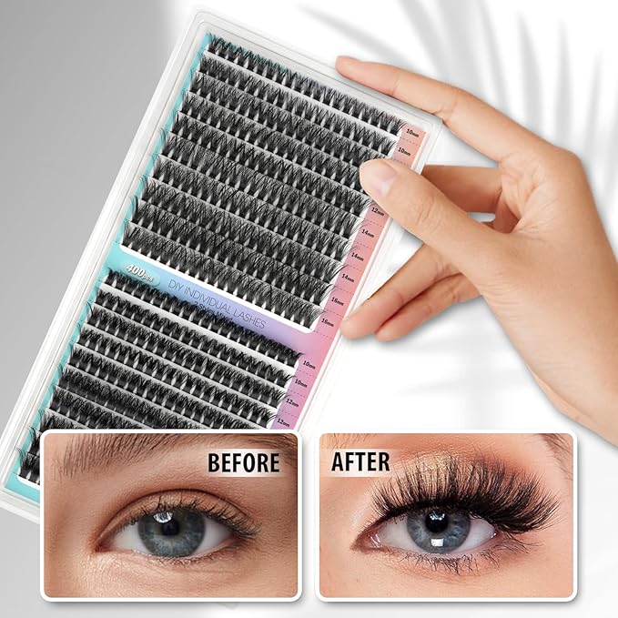 400 Pcs Lash Clusters, Individual Lashes, 80D/100D Mixed Individual Lash Extensions, Soft Lightweight Reusable DIY Eyelash Extensions, Thickness 0.07mm C Curl False Eyelashes (10-16mm Mix)