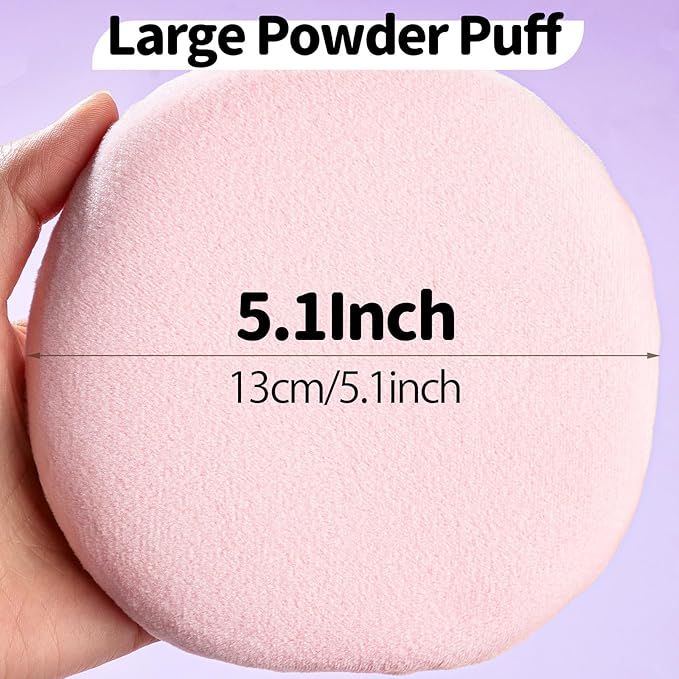 Teenitor 2Pcs 5Inch Pink Body Powder Puff, Powder Puff for Body Powder, Soft Velour Puff Pink