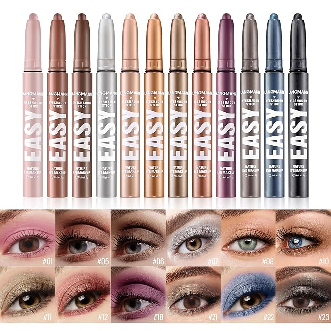Jolilab Eyeshadow Stick Set, 8 Colors Matte Professional Bright-Colored Contouring and Highlight Eyeshadow Stick, Cream Waterproof Long Lasting High Pigmented Eye Shadow (2, 08+10)