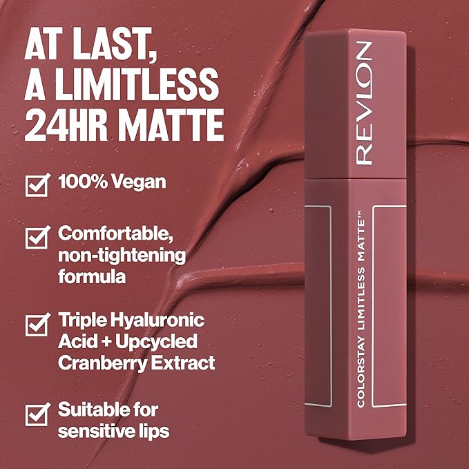 Revlon ColorStay Limitless Matte Liquid Lipstick, Vegan Formula, No-Budge, Longwear Lip Color, Long Lasting, Lightweight/Comfortable, Waterproof, 012 Lead The Way, 0.17 fl oz