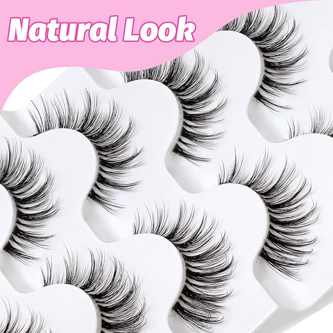 Veleasha Lashes Wispy False Eyelashes 100% Handmade Eyelashes Natural Look Fake Lashes Lightweight Lashes with Soft Clear Band 5 Pairs Pack (G2)