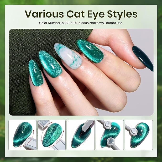 beetles Gel Polish Christmas Green Gel Nail Polish Set Cat Eye Jelly with Color Swatch Dots Magnet 6 Color Glitter Enchanted Forest Theme for Salon Manicure Nail Art DIY at Home Gift for Women Girls