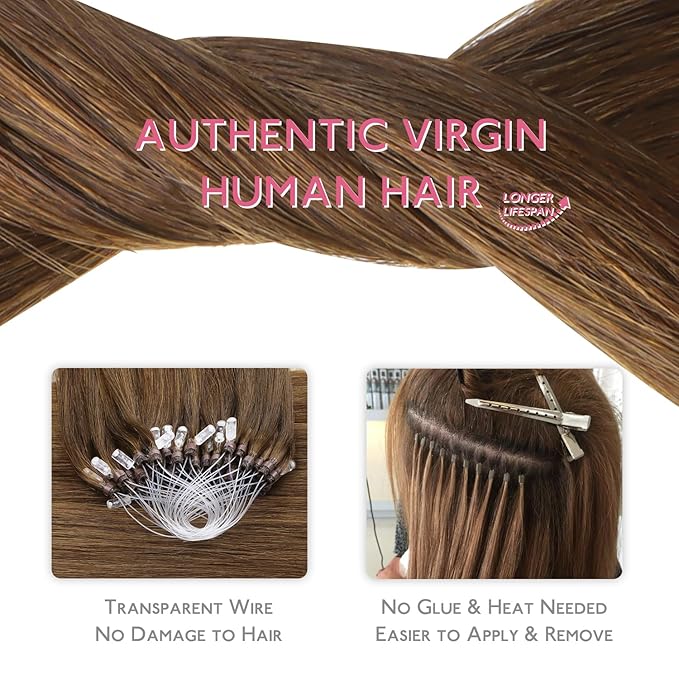 WENNALIFE Microlink Hair Extensions Human Hair, 50g 50s 20 Inch Light Auburn Brown Remy Hair Microbead Micro Link Microloop Microring Invisible Straight Natural Fusion Installation