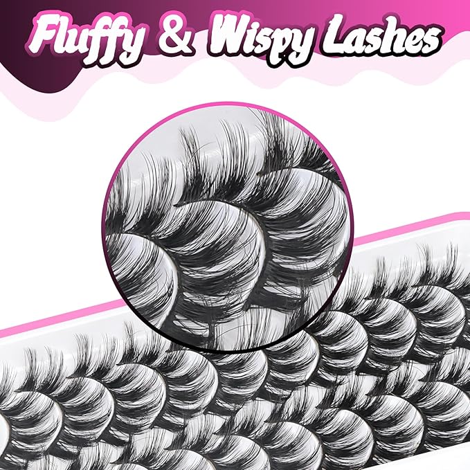 Veleasha Lashes Fluffy Wispy Faux Mink Eyelashes Criss-cross False Lashes 10 Pairs Pack Fake Eyelashes for Women (3D07)