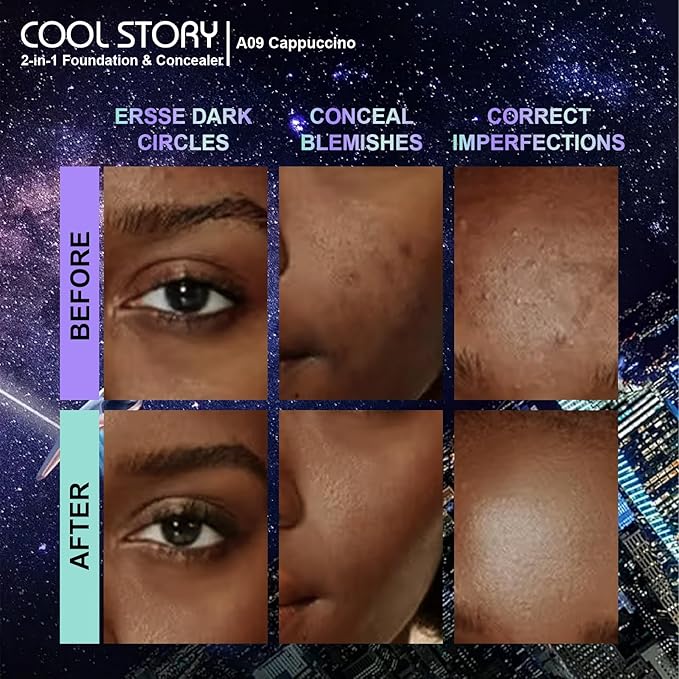 2-in-1 Foundation and Concealer Long Wear Natural Matte Finish Lightweight Coverage (Cappuccino)