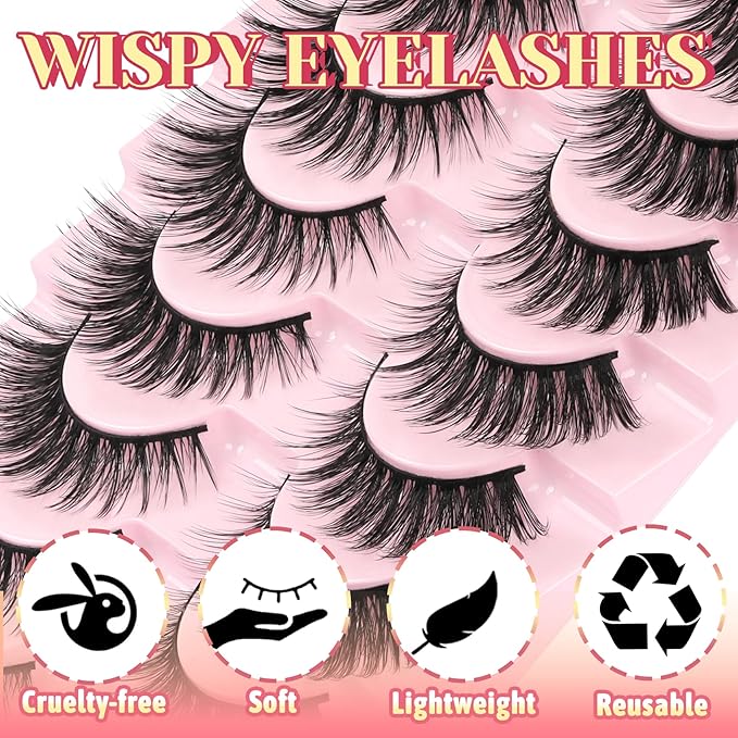 Ahrikiss Lashes Fluffy False Eyelashes Natural Look Cat Eye Lashes 8 Pairs Faux Mink Lashes Wispy Eyelashes Soft Fake Lashes Lightweight Strip Lashes (Fancy Only)