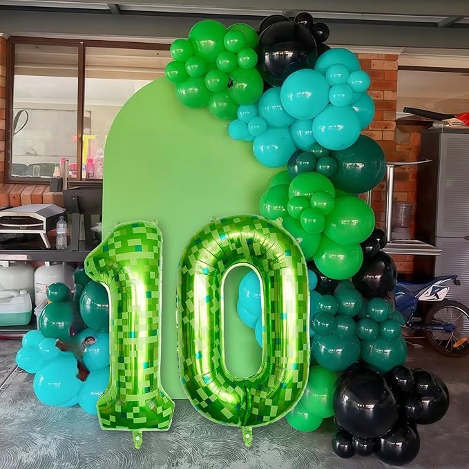 40 Inch Lime Green Pixel Number 0 Balloon for 10th Birthday Decoration, Large Dark Kelly Green Foil 0 Balloons for Boys Ten Year Old Birthday Video Game Forest Golf Theme St. Patrick's Day Party