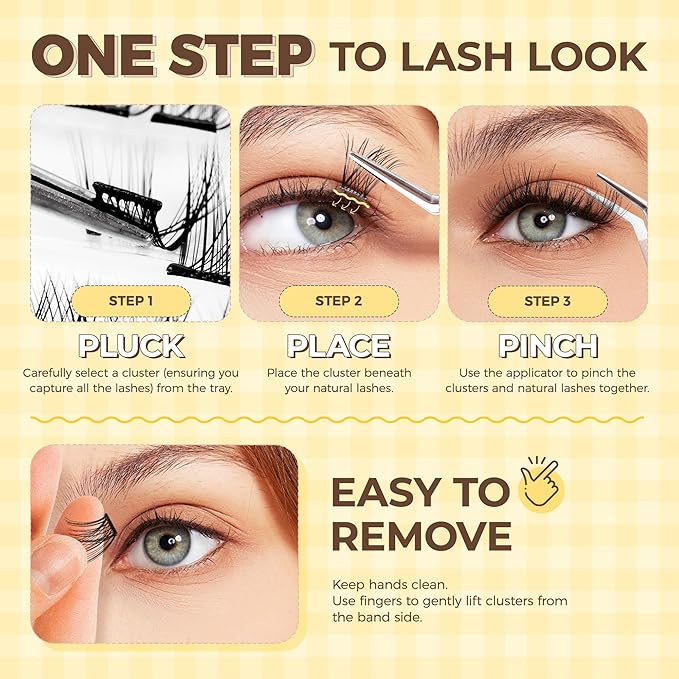 PopUp Self Adhesive Eyelashes Clusters, Press On Lashes Pre Glued Eyelash Extension Kit with Lash Tweezer,10-16mm No Glue No Remover Needed Self Adhesive Lashes Clusters AC58