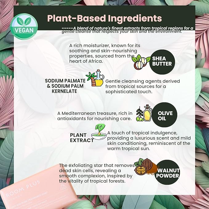 YESUN Fragrance Bar Soap, Big Brick of Bath Soap,Made with Organic Oils, 3-pack,1.3lb,Natural Soap Bar,Moisturizing clean, Floral Scent,Walnut Powder Exfoliates ROOMPLUS (Rose)