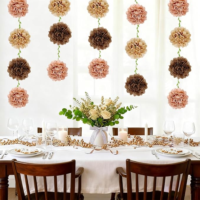 Tissue Paper Pom Pom Garland Hanging Paper Flower Decorations for Wedding Baby Shower Engagement Garden Tea Party Bridal Shower Spring Summer Wall Decor Nursery Arch Backdrop