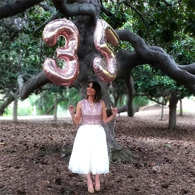 40 Inch Rose Gold Large Numbers Balloons 5, Self Inflating Digit 5 Helium Balloons for 5th Girls, Foil Mylar Big Number Balloons Set 0-9 for Women Birthday Party Anniversary Supplies Decorations