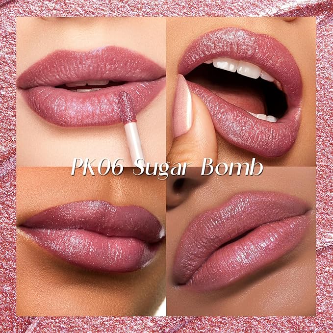 FOCALLURE Metallic Liquid Lipstick,Non Stick Cup Lip Gloss,High Impact Lip Color with Transfer-proof Wear,Long Lasting & Waterproof Lipstick Makeup for Women,Sugar Bomb