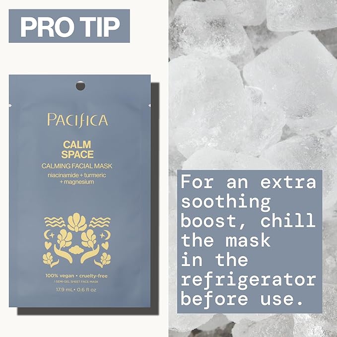 Pacifica Sheet Face Mask - Calm Space - Calming Facial Mask - Niacinamide & Turmeric Soothing Face Mask for Irritated Skin Clean Beauty Vegan & Cruelty-Free Dermatologist Tested