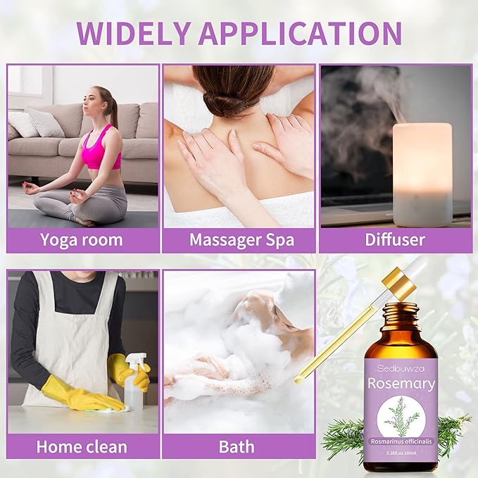 Sedbuwza Rosemary Essential Oil, Rosemary Oil 100% Pure Natural Rosemary Fragrance Oil for Massage Diffuser Humidifier Candle Soap Aromatherapy Making - 3.38 OZ