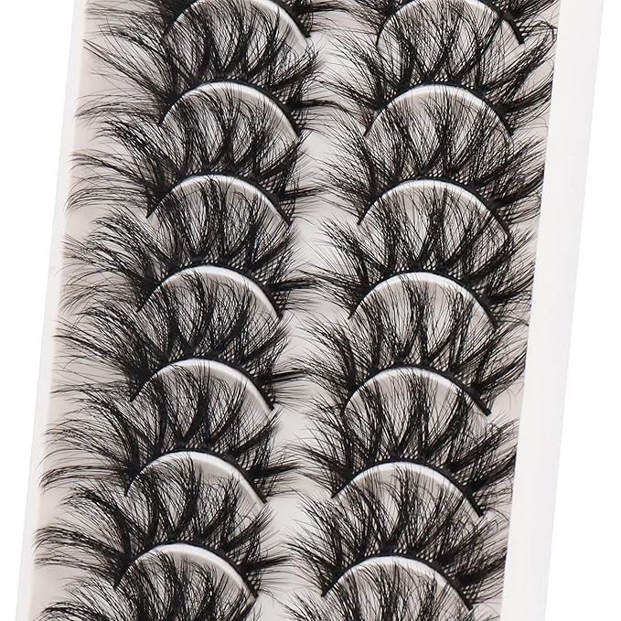 Veleasha Lashes Fluffy Wispy Faux Mink Eyelashes Criss-cross False Lashes 10 Pairs Pack Fake Eyelashes for Women (6D60)