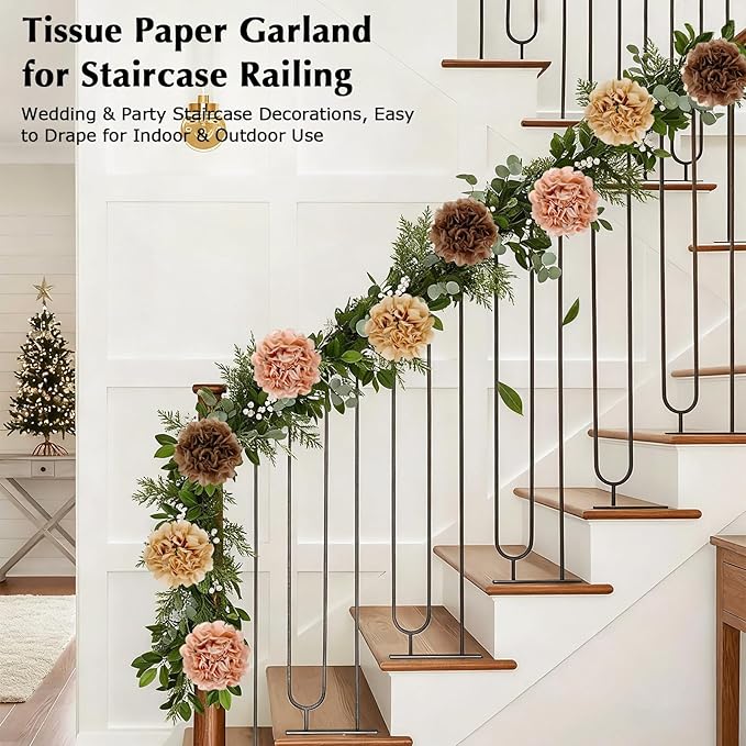 Tissue Paper Pom Pom Garland Hanging Paper Flower Decorations for Wedding Baby Shower Engagement Garden Tea Party Bridal Shower Spring Summer Wall Decor Nursery Arch Backdrop