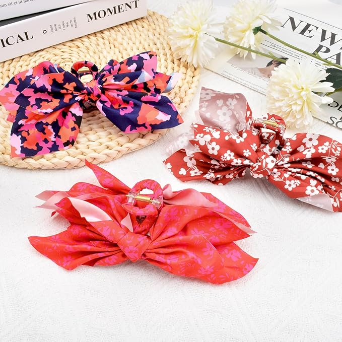 Bow Claw Clips Bow Hair Clips 3PC Red Big Hair Bows for Women Butterfly Styling Large Hair Clips for Thick Hair for Girls Hair Accessories for Teen