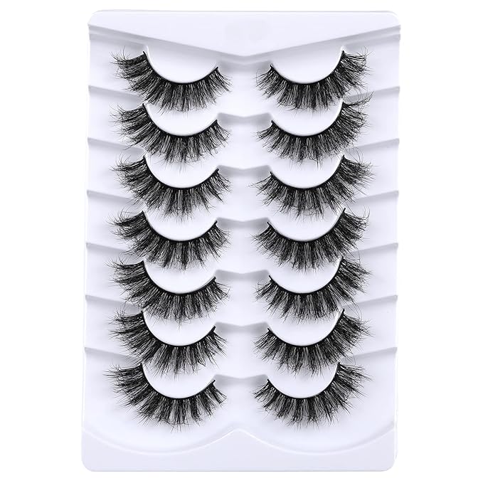 8D Fluffy Wispy Lashes False Eyelashes Cat Eye Lashes Faux Mink Lashes Natural Look That Look Like Extensions Pestañas Postizas D Curl Lash Strips 7 Pairs Pack