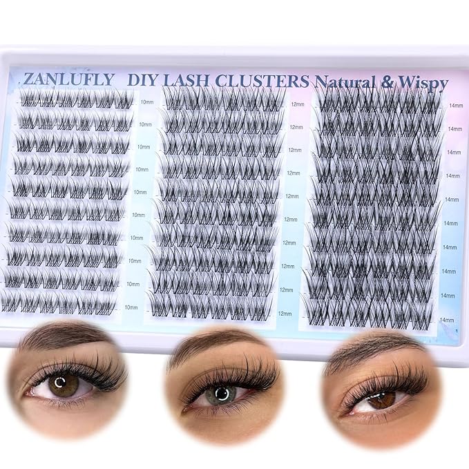 Wispy Lash Clusters Kit Natural Lash Extension Kit DIY Eyelash Extension Kit 10-14MM Individual Lashes Thin Band Eyelash Clusters with Lash Cluster Glue and Tweezers by zanlufly