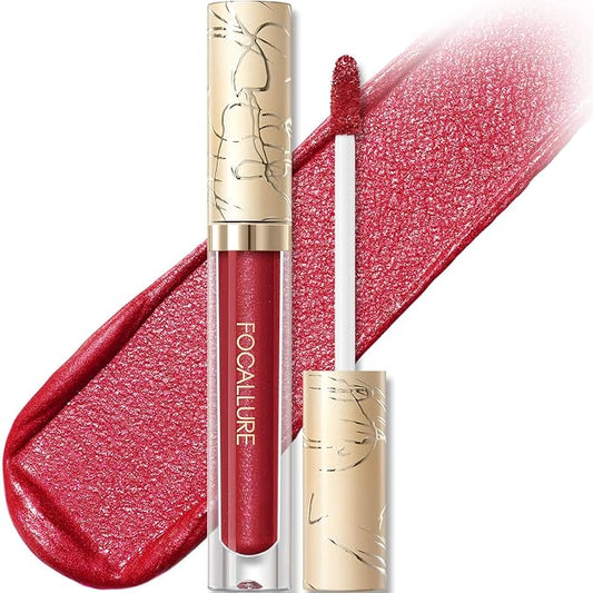 FOCALLURE Metallic Liquid Lipstick,Non Stick Cup Lip Gloss,High Impact Lip Color with Transfer-proof Wear,Long Lasting & Waterproof Lipstick Makeup for Women,RD06 FULL HOT