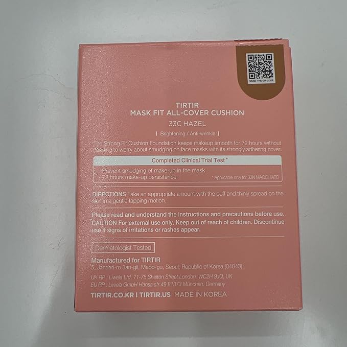 TIRTIR Mask Fit All Cover Pink Cushion Foundation | High coverage, Velvety Matte Finish, Lightweight, Flawless, Corrects Redness, Korean Cushion (#33C Hazel, Full Size, 0.63 Fl Oz)