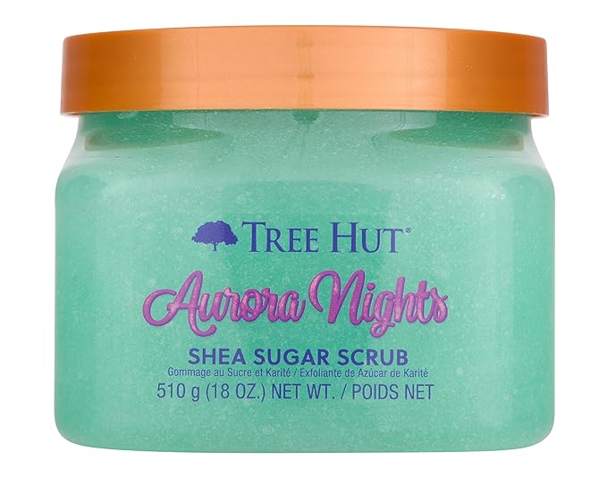 Tree Hut Aurora Nights Shea Sugar Scrub, Exfoliating, Hydrating & Moisturizing Body Scrub with Shea Butter & Nourishing Essential Oils, Smooth & Soften Skin, 18 oz