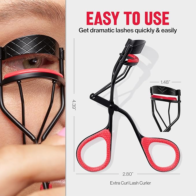 Revlon Extra Curl Lash Curler, Gives an All Day Dramatic Curl, with Finger Grips for a Non Slip Grip, Easy to Use, 1 Count