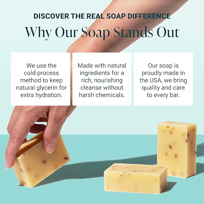 The Bubble Factory Handmade Natural Bath & Body Soap Bar, Vegan, All-Natural, Palm Oil Free, Made in USA with Shea Butter + Essential Oils, Lavender Lemongrass, 3 Bars