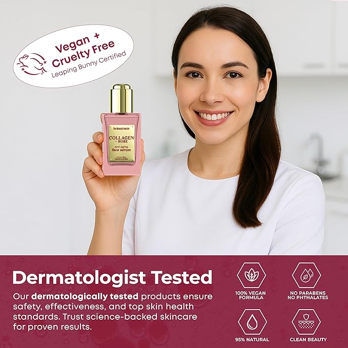 Collagen Face Serum with Rose – Firms Skin, Boosts Hydration, Soothes Dryness – Dermatologist Tested, Anti-Aging, Korean Skin Care – Clean Vegan Formula for Sensitive Skin – 2 Fl Oz