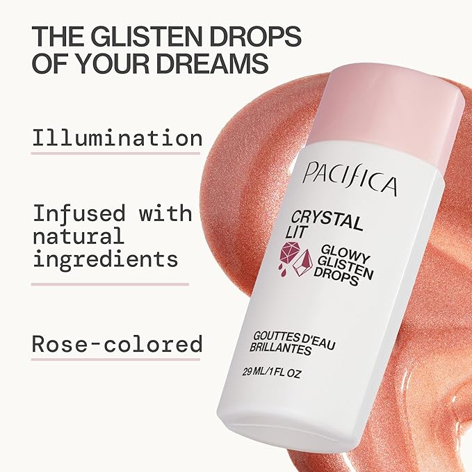 Pacifica Crystal Lit Glowy Glisten Drops – Face Makeup - Shimmery Multi-Use Liquid Blush/Highlighter for Radiant, Dewy Cheeks Luminous Glow Clean Beauty Vegan & Cruelty-Free Dermatologist Tested