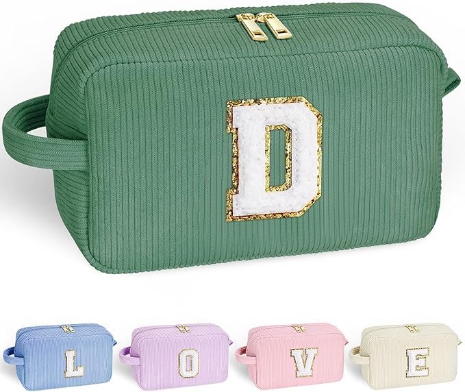 YOOLIFE Birthday Gifts for Girls - Monogram Travel Cosmetic Bag Make Up Bag Small Makeup Bag Cute Personalized Gifts Graduation Gifts for Her Sister Daughter Wife Girlfriend Gifts for Women Letter D