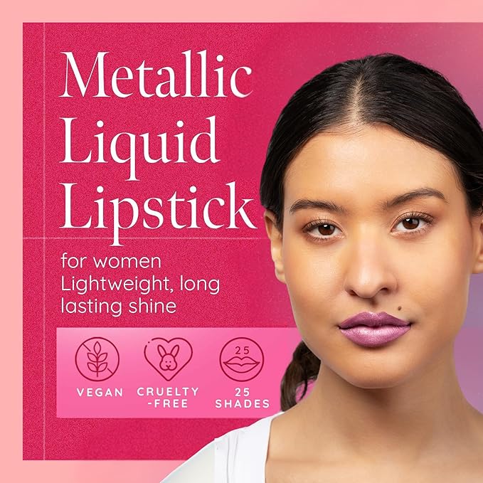 Aromi Light Pink Metallic Matte Liquid Lipstick | Rosy Lip Color with Shimmery Finish for Women, Long-Lasting, Vegan, Waterproof (Cotton Candy)