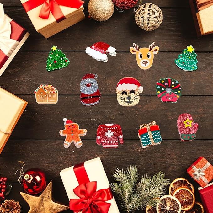 12 Pcs Christmas Hair Claw Clips Santa、Claus、Xmas Tree、House、Elk and Hat Design Small Claw Clips Strong Hold Jaw Clip Mini Hair Clips for Women Girls Hair Accessories